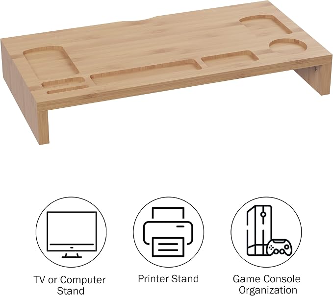Lavish Home Bamboo Monitor Riser Set – 2-Pack Wooden Laptop Stand and PC Computer Shelf Set for Home, Office, or Dorm Rooms – Office Accessories