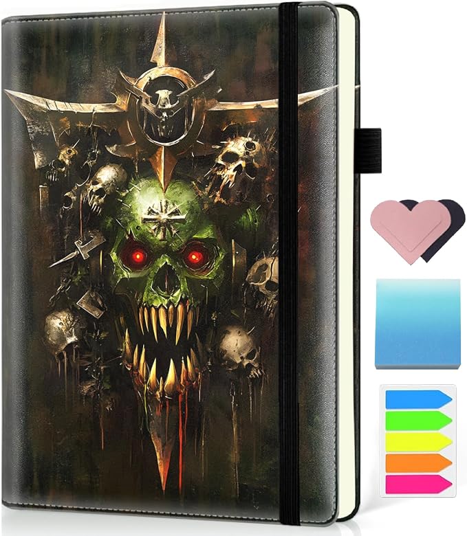 Hardcover Executive Notebooks, A5 PU Leather Lined Journal Notebook, 200 Pages Thick Paper Subject Notebooks for School,Work,Home Writing Business Notebook, Diary Book ，Death Dark Skull
