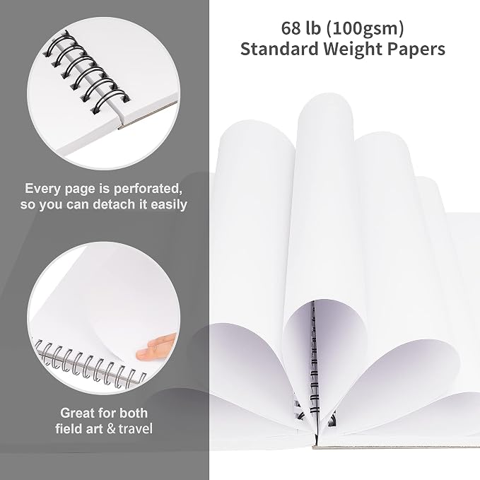 FIXSMITH 9"X12" Sketch Book, 100 Sheets, 68 lb/100gsm | 100 Sheets, Bright White, Spiral Sketchbook, Acid Free Drawing Paper, For Kids, Beginners, Artists & Professionals