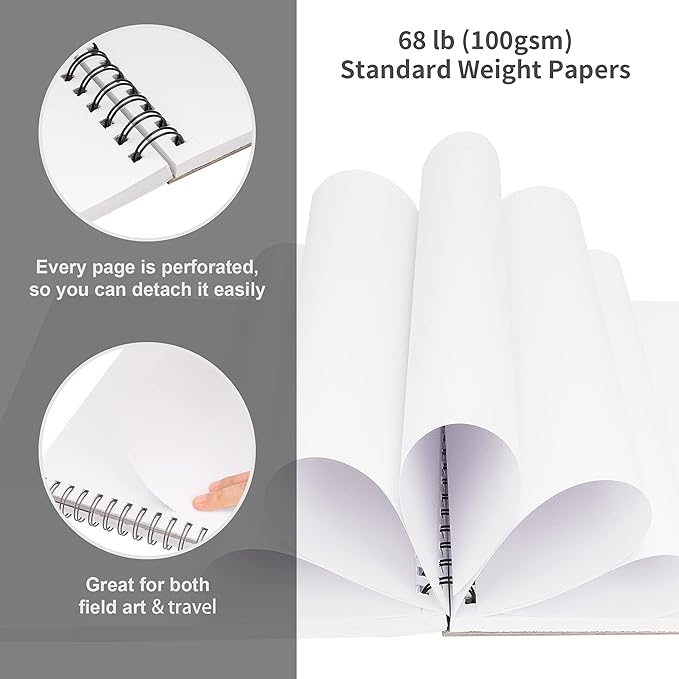 FIXSMITH 5.5"X8.5" Sketch Book | 400 Sheets (68 lb/100gsm) Sketchbook |Acid Free Drawing Paper | Spiral Bound Artist Sketch Pad | for Kids, Beginners, Artists & Professionals | Bright White