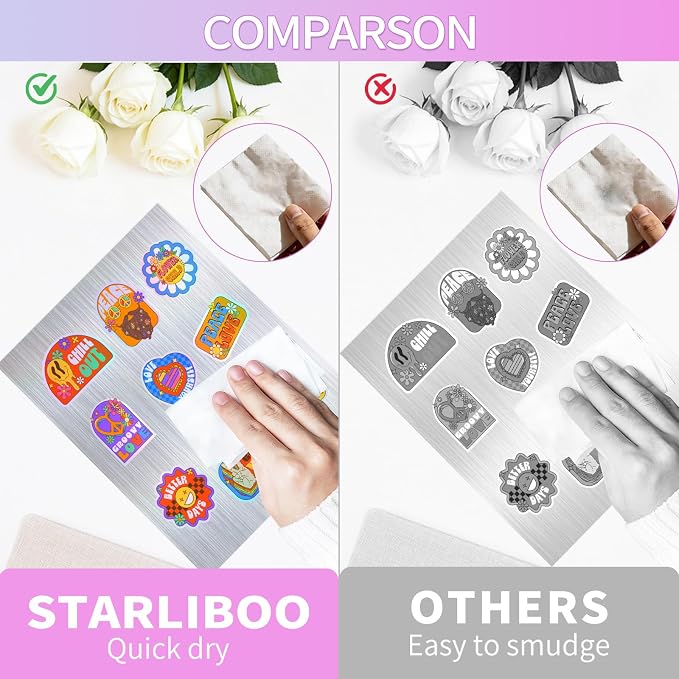 STARLIBOO 25 Sheets Holographic Sticker Paper, Brushed Silver Printable Vinyl for Inkjet & Laser Printer, Brushed Metallic Silver Texture, Dries Quickly (8.5" x 11")