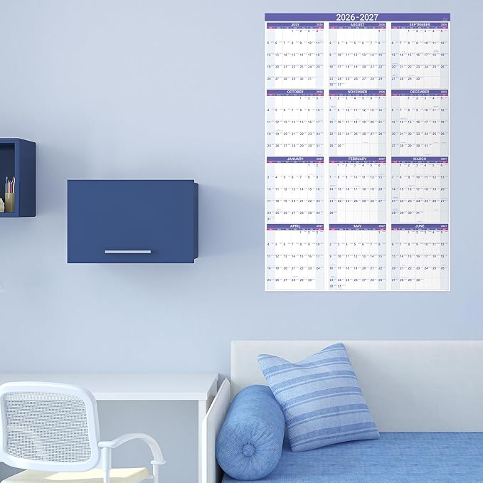 2026-2027 Yearly Wall Calendar - Calendar 2026-2027, July 2026 - June 2027 | Large Wall Calendar 26-27, 34.8"" x 22.8""(Open), Full Year Calendar Large, One Page Vertical with Round Stickers - Purple