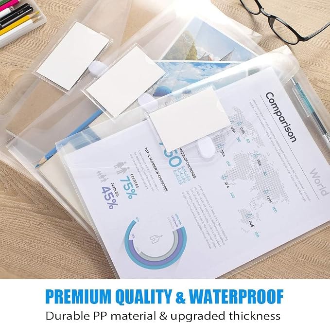Sooez 50 Pack Plastic Envelopes Poly Envelopes, Clear Document Flie Folders US Letter A4 Size File Envelopes with Label Pocket for School Home Work Office Organization, Clear