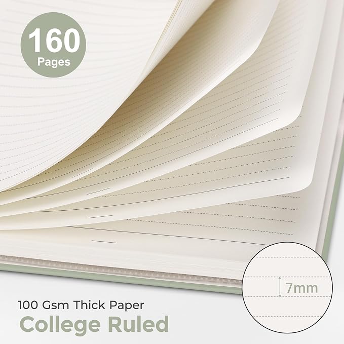 AHGXG Spiral Journal Notebook, 160 Lined Pages, A5 Medium Size (5.7'' x 8.3''), for Women, Journaling, Writing, Work & Office, Hardcover, 100 GSM Thick Paper (Ditsy Floral Sagel)