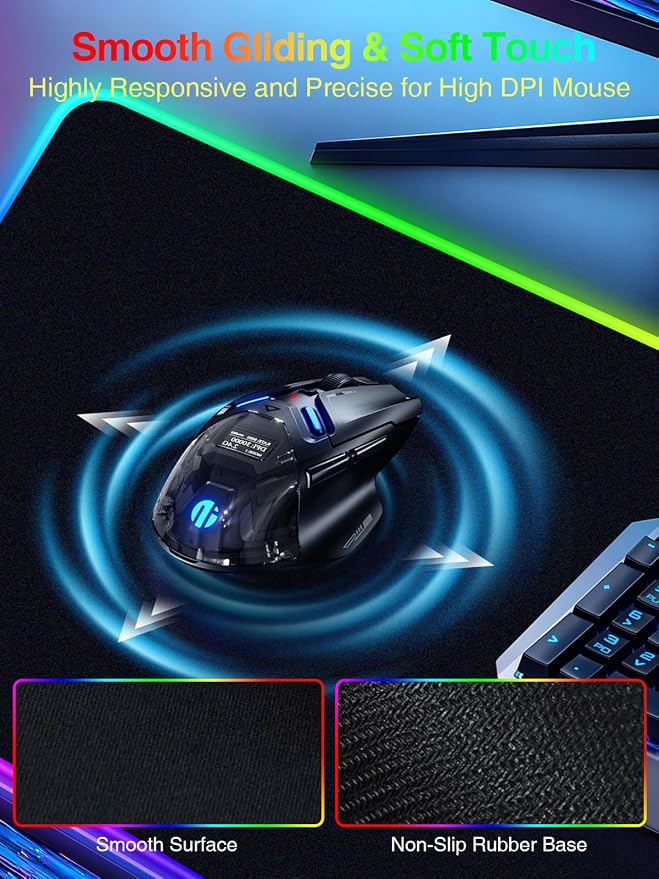 Wireless Charging Mouse Pad Gaming, 31.5"x15.8" Large Desk Mat, Waterproof | RGB Mousepad, Smooth Glide, Stitched Edge, Non-Slip Rubber Base, Desk Pad Computer Keyboard Mat, No Adapter