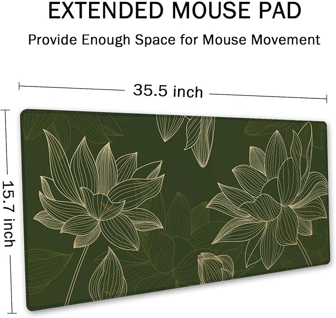 SSOIU Green Floral Desk Mat - Modern Gaming Mouse Pad, Large XXL Size, 35.5" x 15.7