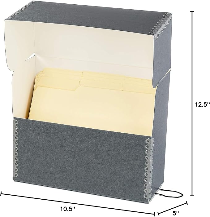 Lineco Archival Document Storage Box, Gray, 12.5" x 10.5" x 5" | Letter-Sized, Metal Edge, Acid-Free Boxboard Case, Includes 12 Folders, Organize Files, Prints, Photos