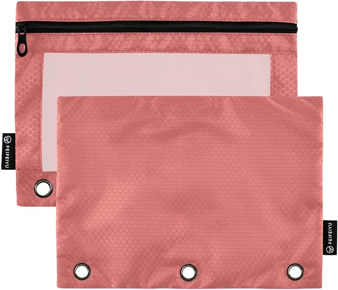 Gredecor Binder Pencil Pouch 3 Ring Indian Red Zipper Pencil Pouches Case 2 Pack Clear Binder Organizer for School Office