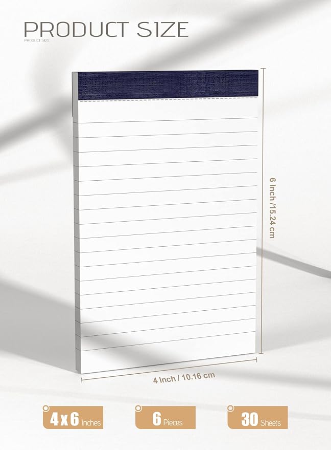Small Note Pads 4x6 Mini Notepads 4x6 Lined Writing Pads of Paper 4x6 Memo Pads 4x6 Small Paper Pads 4 x 6 Scratch Pads 4x6 Server Pads 4x6 Small Pocket Notebook 6 Pack Server Note Pads 30 Sheets/Pad
