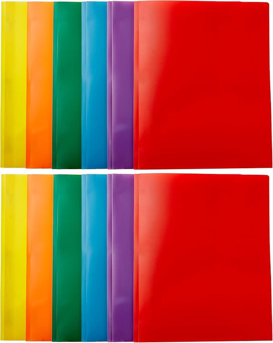 Amazon Basics Heavy Duty Plastic Folders with 2 Pockets for Documents, Letter Size Paper, School Supplies Organization, Assorted Colors, Pack of 12