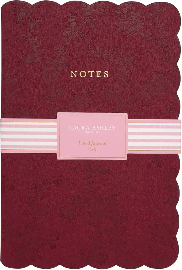 Laura Ashley Hardcover Journal 6x8 Faux Leather with Scalloped Edges | 259 Lined Pages with Ribbon Bookmark, Lay-Flat Design, Compact A5 Size, Great for Home, Office, Travel or Gifting