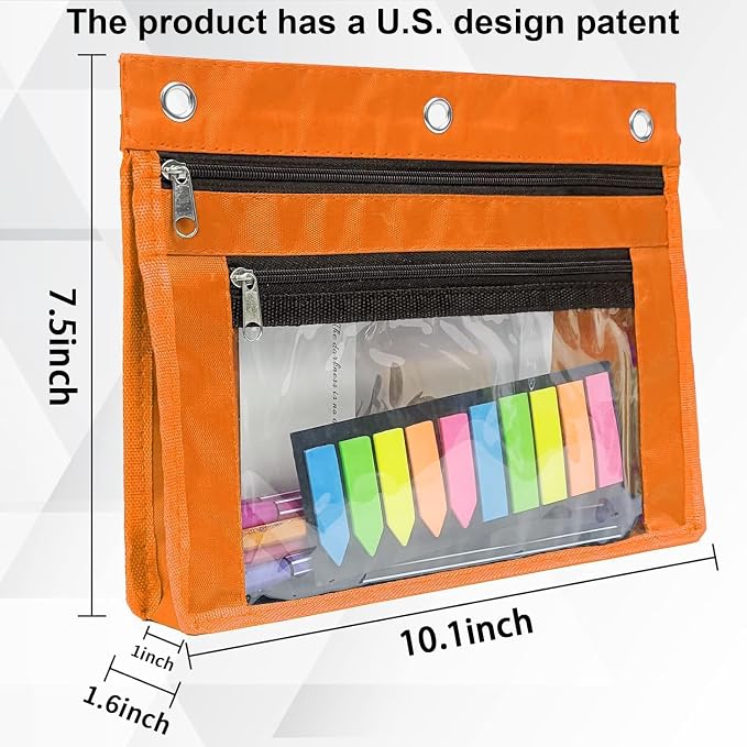 YoeeJob 2 Pack 1 Inch Expandable Zipper Pencil Pouches with Clear Window for 3 Ring Binder, Suitable for School & Office (Orange+Blue)