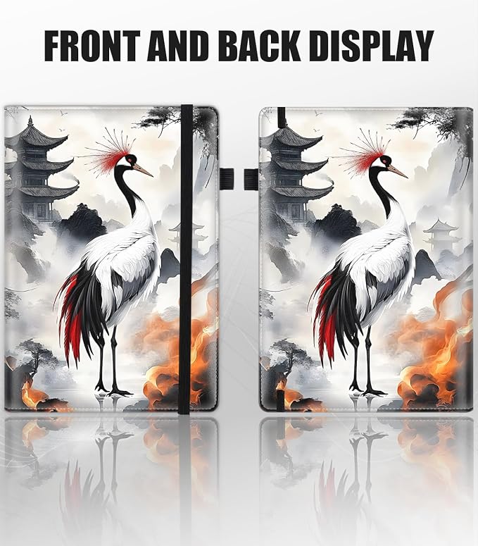 Hardcover Executive Notebooks, A5 PU Leather Lined Journal Notebook, 200 Pages Thick Paper Subject Notebooks for School,Work,Home Writing Business Notebook,White Crane Watercolor Painting