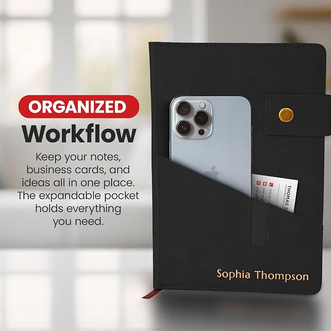 Promot Personalized Notebook - A5 Lined Leather PU Journal Notebook (Black) | Premium Leather-Look Cover, Smooth Lined Writing Pages, Durable Everyday Design, Elegant Professional Appearance