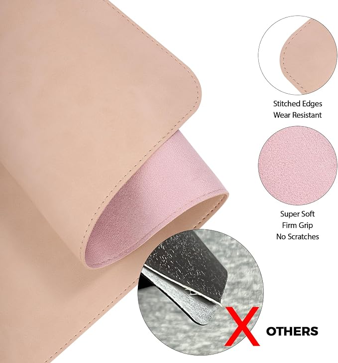 CHEERYGOO Leather Office Desk Pad Protector, Non-Slip PU Leather Desk Blotter, Waterproof Laptop Writing Mouse Pad for Office and Home,23.6"x 13.8" M Beige