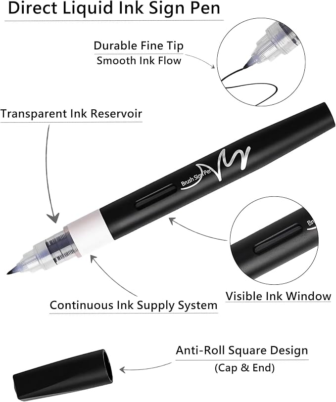 ROSYMENG Calligraphy Brush Pens, 4-Pack, Soft and Hard Tip Sign Pens Marker for Hand Lettering, Art Drawing, Sketching, Scrapbooking, Writing, Journaling