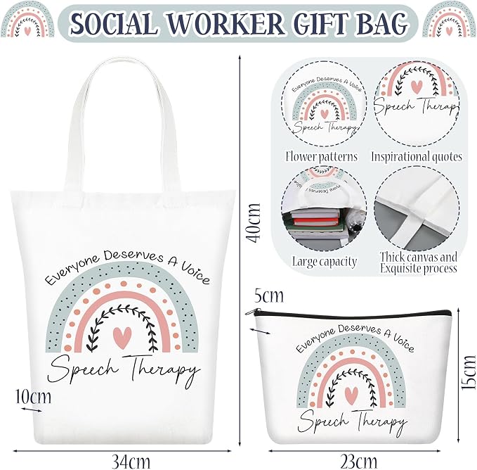Watersay 5 Pcs Speech Therapy Gifts, Cosmetic Bag, Canvas Bag, Coil Notebook, Ballpoint Pen and Keychain for Women Office School Graduation Advocate Coworker Christmas Anniversaries Gift