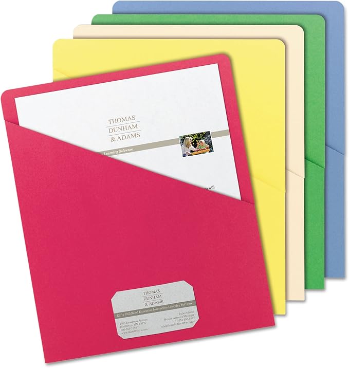 Smead Slash Jacket, Letter Size, Assorted Colors, 25 per Pack (75425)