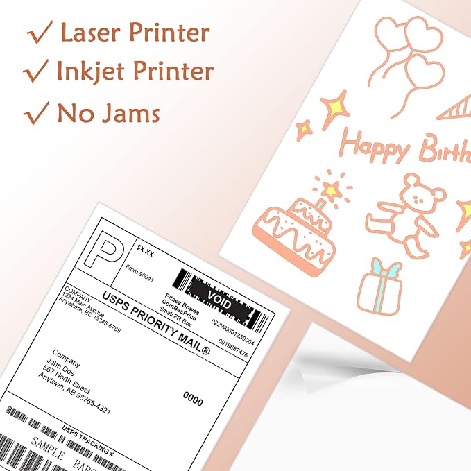9527 Product Full Sheet Shipping Labels, 8-1/2" x 11" Blank White Sticker Paper, Self Adhesive Address Labels for Laser/Inkjet Printers, 1000 Labels