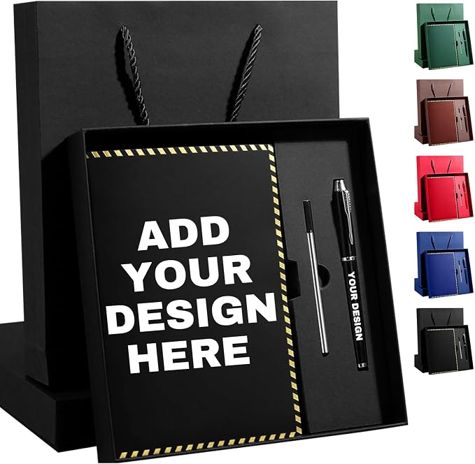 Personalized Journal Notebook Set with Pen & Gift Box, Custom Name/Logo Notebook Black A5 College Ruled Lined 8.26''x5.9'' Personalized notebook Gifts for Men and Women,200 Pages,Black