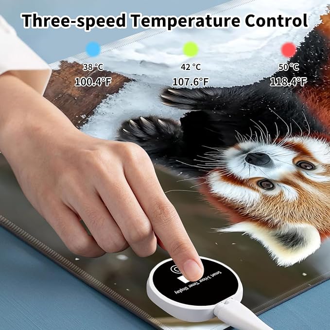 Warm Desk Pad,Heated Desk Pad,Office Mat,3 Heating Levels & 3 Hours Auto Shut-Off,31.5"*13" Gaming Mouse Laptop Keyboard Leather Desk Mat,Cute Raccoon Snow