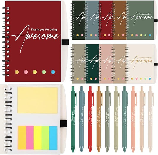 Chuangdi 20 Sets Back to School Teacher Gifts Bulk Inspirational Spiral Notebook with Sticky Note Motivational Pen Appreciation Gifts for Employee Team Staff Coworker (Classic,Vibrant)