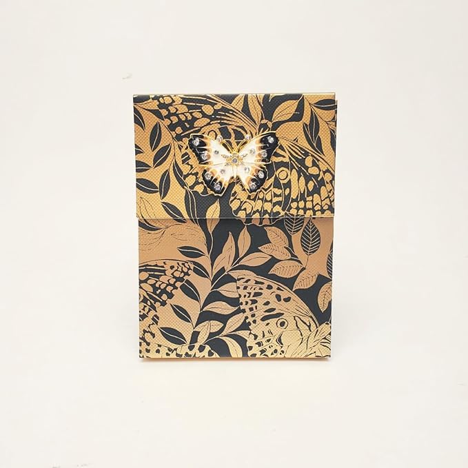 Punch Studio Flip-Top Notepad For Daily Notes or Notes on-the-go, with Magnetic Closure, Brooch Embellishment, Gold-Foil Accents & 75 Illustrated Sheets, 5" x 3.75" - Black Butterflies (50441)