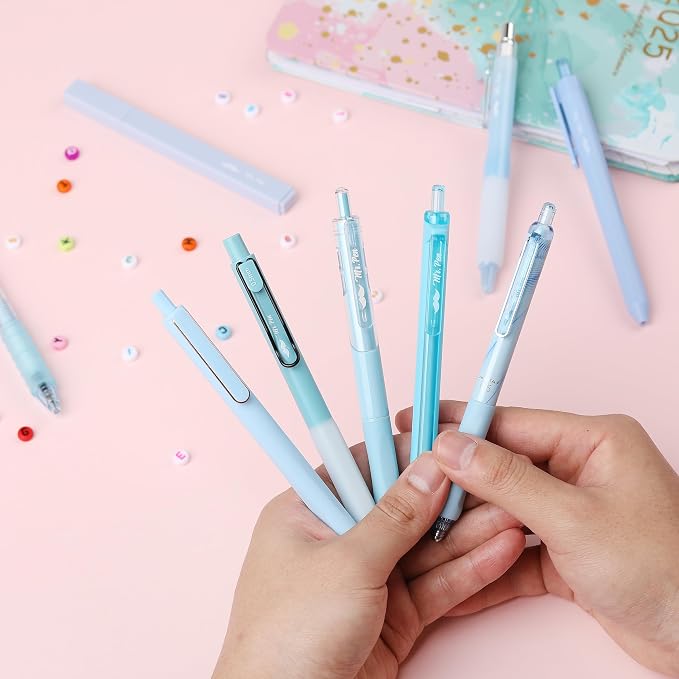 Mr. Pen- Pastel Blue Gel Pens Set, 12 Pack | Black Ink Cute Writing Pens with 1 Aesthetic Highlighter, 0.5 mm, Smooth Gel Pens for Journaling, Aesthetic Girly Stationery