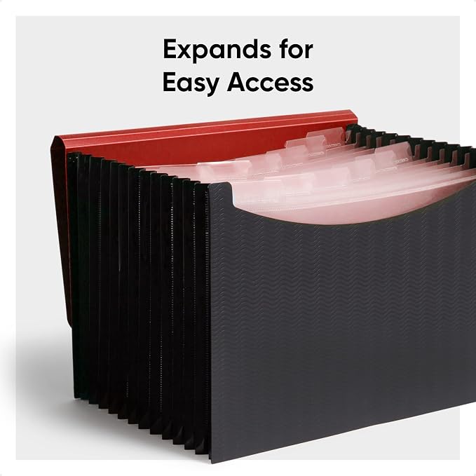 Smead Poly Frequency Expanding File Folders, Flap and Cord Closure, Letter Size, Wave Pattern, 12 Pocket, Red/Black (70866)