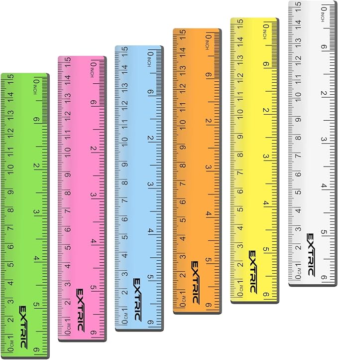 EXTRIC Rulers 6 Inch Bulk Classroom 6 PK Mini Ruler for Kids Metric, Inch | Clear Plastic Rulers in Assorted Colors That are Shatterproof and Great to Use in Classroom, Office, Home