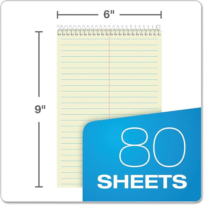 Tops Steno Books, 6" x 9", Gregg Rule, Green Tint Paper, Assorted Color Covers, 80 Sheets, 4 Count (80221) (Pack of 6)