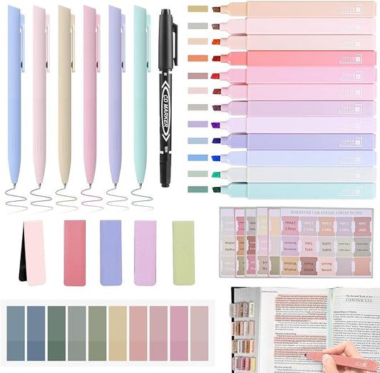 Bible Journaling Kit, Bible Study Supplies Set for Women & Men | Includes 12 No Bleed Bible Highlighters, 6 Pens, 90 Laminated Bible Tabs, Magnetic Bookmarks & Sticky Notes