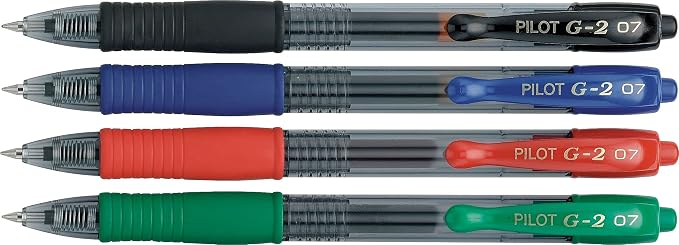 Pilot G2 Retractable Premium Gel Ink Roller Ball Pens, Fine Point, 4-Pack, Assorted Colors, Black/Blue/Red/Green