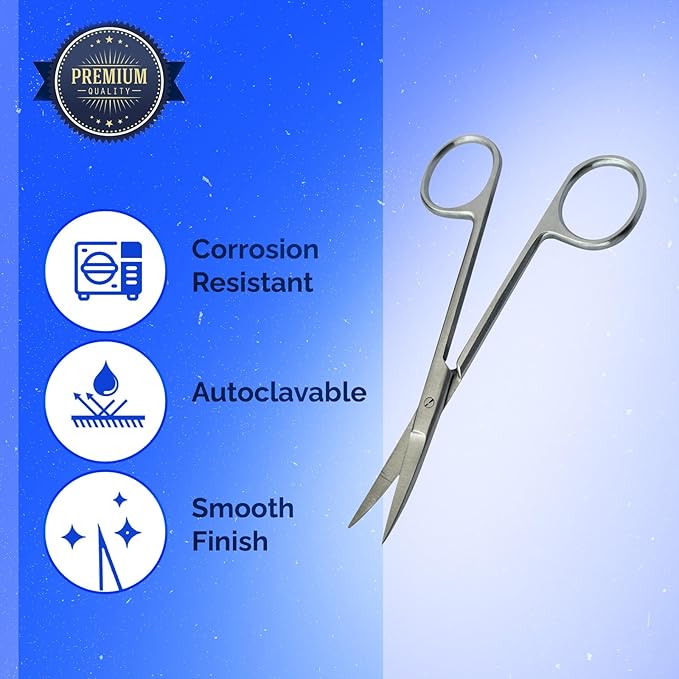 Iris Micro Dissecting Scissors 4.5” Curved (CVD) – Fine Point Surgical Scissors for Skin Tag, Gum, Suture & Eye Procedures – Medical Dental Tool for Doctors, Nurses, Students & Training (1pc)