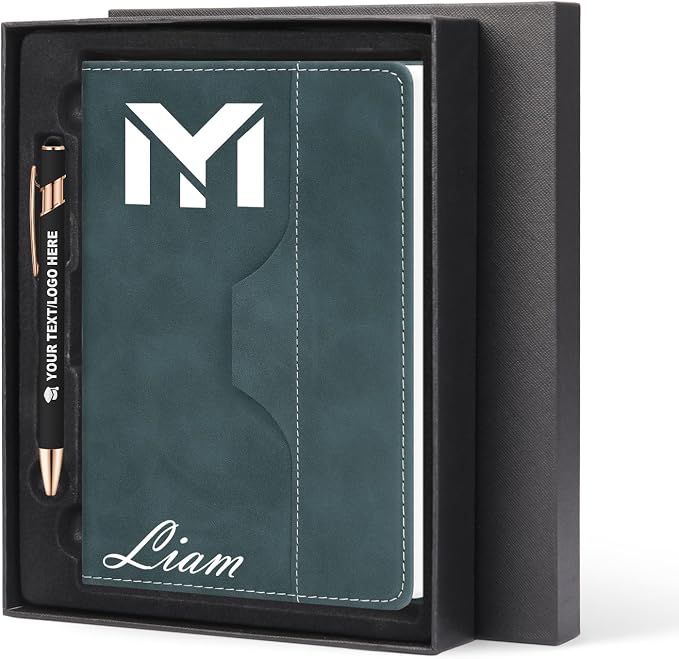 ENOMY Personalized Notebook Journal with Pen & Gift Box Custom Notebook A5 Hardcover Notebook Set for Men Women Lined Journal for Work College Graduation Xmas Gifts (Deepblue)