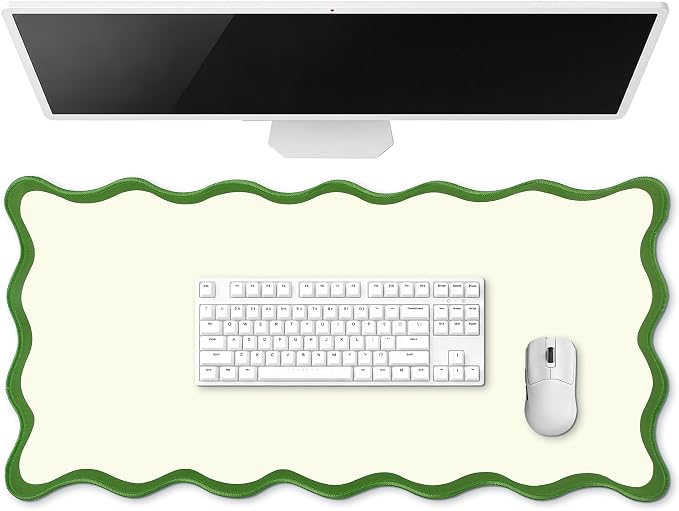 Hahafelt Scalloped Desk Mat Large Desk Pad Cute Coquette Table Mat Back to School Preppy Table Make up Pad Nonslip Graduation Gift with Stitching Waterproof Gaming(Green,23.6 x 13.8 Inches)