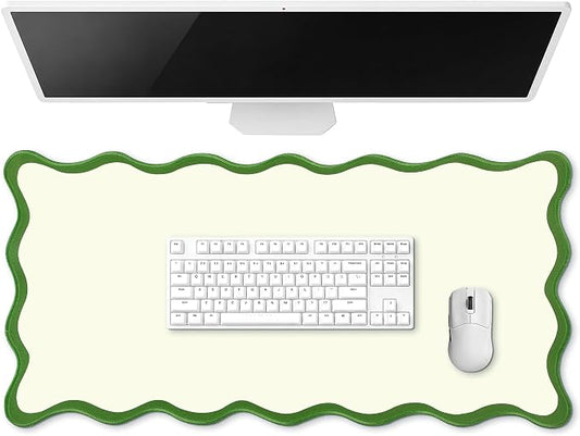 Hahafelt Scalloped Desk Mat Large Desk Pad Cute Coquette Table Mat Back to School Preppy Table Make up Pad Nonslip Graduation Gift with Stitching Waterproof Gaming(Green,23.6 x 13.8 Inches)