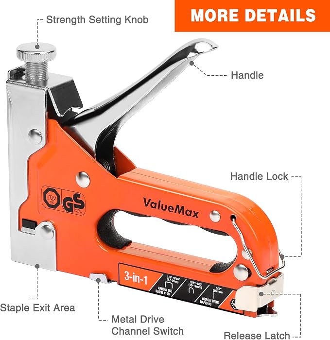 ValueMax Staple Gun, Heavy Duty 3-in-1 Manual Nail Gun with 3000 Staples, Upholstery Stapler for Wood, Furniture, Carpet, Carpentry, DIY, Wire, Decoration, Craft, Fixing Material, Decoration | Upholstery Stapler for Wood, Furniture, Carpet, Carpentry, ...