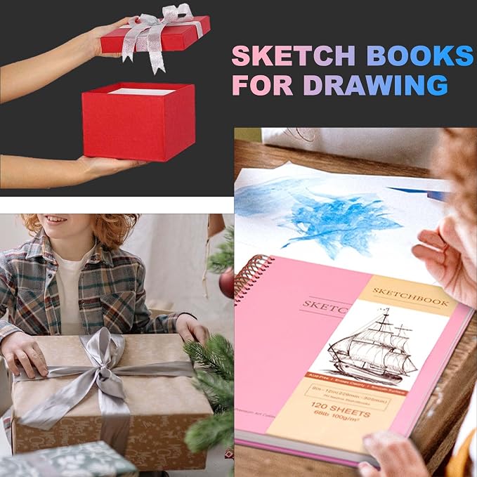 9 x 12 inches Hardcover Sketchbook for Drawing 120 Sheets Spiral Bound Sketch Pad Premium Art Sketchbook Artistic Drawing Painting Writing Paper(68lb/100gsm) for Kids Adults Beginners Artists, Pink