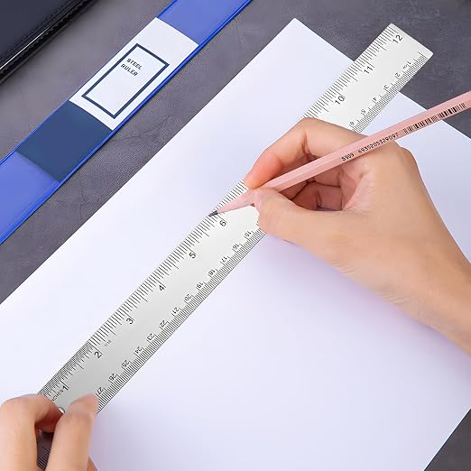 4PCS 12" Metal Ruler, Imperial & Metric, Stainless Steel with Cork Backing | Non-Slip, for School, Office, Engineering, Drafting Tools