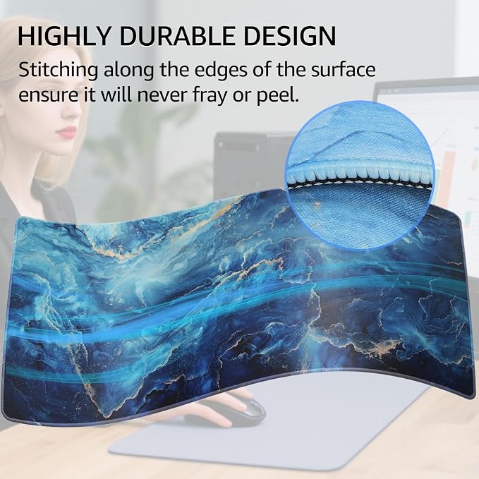 KTRIO Large Gaming Mouse Pad, Desk Mat, 31.5 x 15.7 in, Blue Marble, XXL | Smooth Micro-Weave Surface, Artistic Pattern Design, Non-Slip Rubber Base, Durable Stitched Edges, Office & Home Use