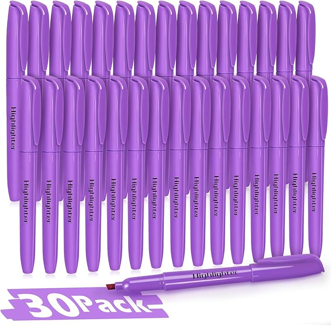 Duchong Highlighters, 30 Packs Purple Highlighter Bulk, Chisel Tip Dry-Quickly No Bleed Highlighter Markers for Adults Kids, Office Classroom Must Have, School Supplies for Teachers