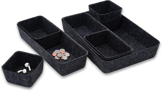Welaxy Minimalist Felt Desk Drawer Organizer 8-Piece Charcoal Storage Bins