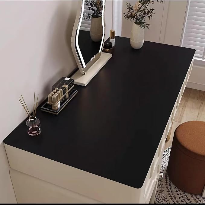 Leather Table Cover,1.8mm Thick,24x48 Inch,Table Protectors for Rectangle,Waterproof Desk Pad, Scratch - Resistant Craft Mat for Dining Table, Office Desk and Art Station (Black+Dark Gray)