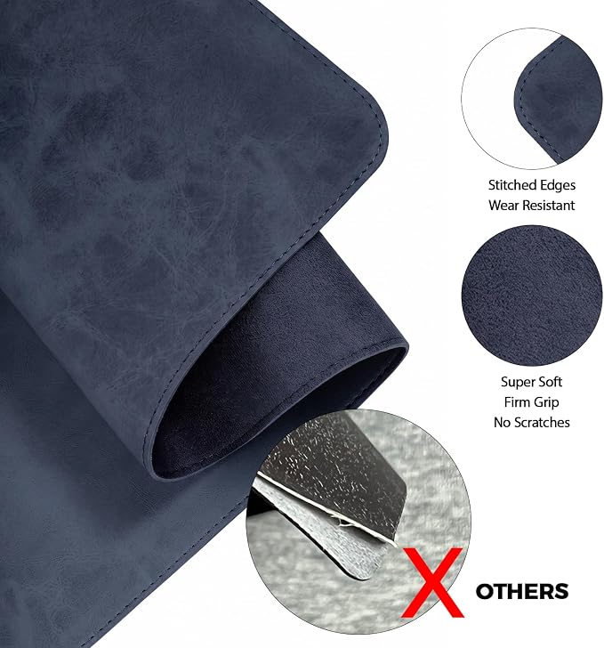 CHEERYGOO Faux Leather Desk Mat - Waterproof Mouse Pad, Non-Slip PU Leather Blotter, Writing Surface for Office and Home 47"x17" XXL Dark Blue