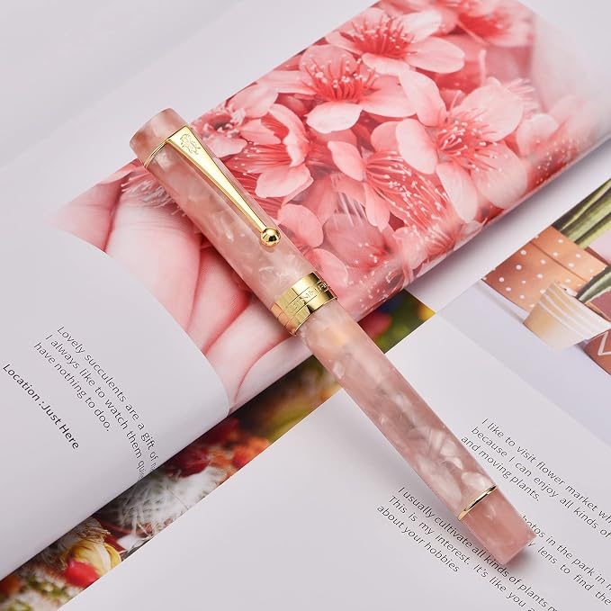 Jinhao 100 Fountain Pen Celluloid Classic Style, #6 Nib Smooth Writing Instrument with Refillable Converter and Pen Case Set