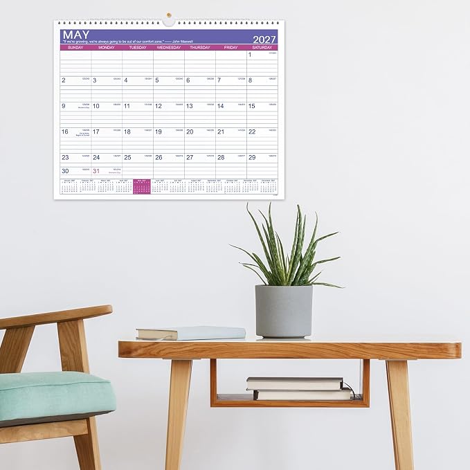 2027 Calendar - 2027 Wall Calendar, JAN 2027 - DEC 2027, 15" x 11.5", 2027 Wall Calendar 12 Month with Hanging Hook, Perfect for School, Home, Office Organization - Floral