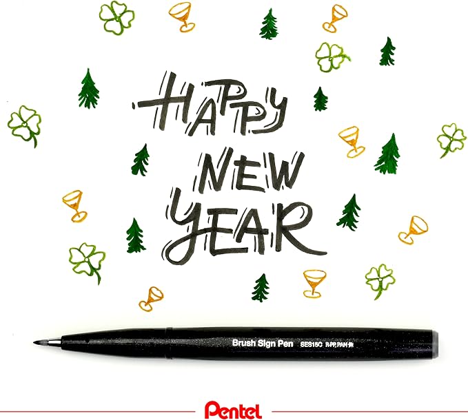 Pentel Fude Touch Sign Pen, Black, Felt Pen Like Brush Stroke (SES15C-A)