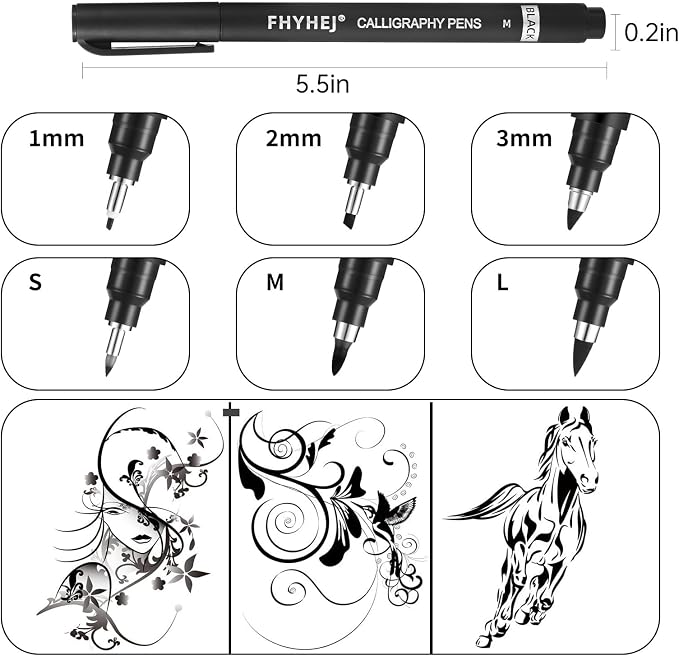 6 Size Calligraphy Brush Pens Set for Beginner Hand Lettering | Calligraphy Pens for Writing, Hand Lettering Pens, Calligraphy Kits for Beginners, Art Drawing, Sketching, Scrapbooking