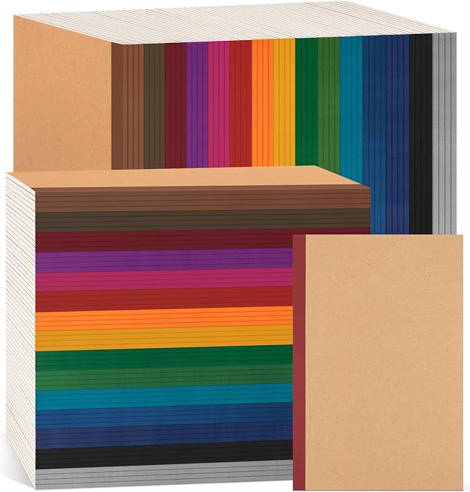 ALKALO 120 Pack Lined Notebook Journals Bulk, A5 College Ruled Composition Notebook, 8.3”x 5.5”, Kraft Cover with Vintage Spines, 15 Colors 60 Pages for School Office Travel(Vintage-Lined-120 pack)